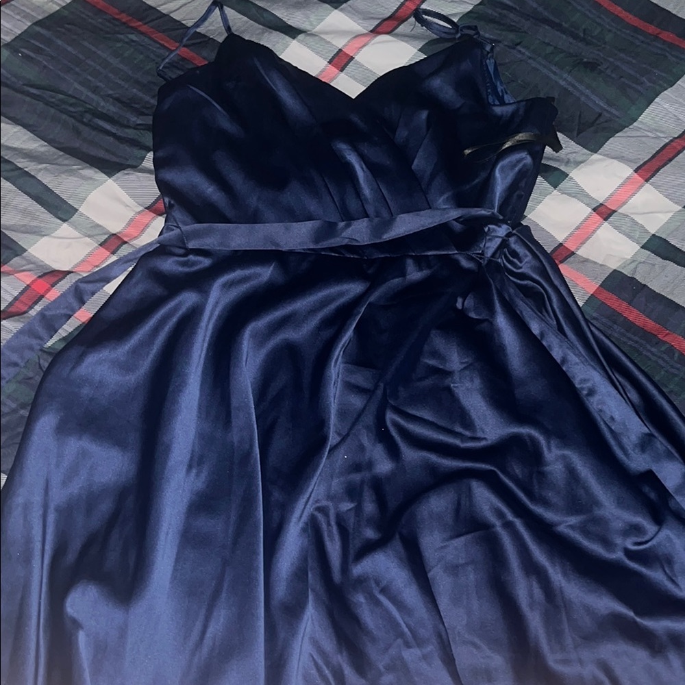 Elegant Navy Blue Satin Dress